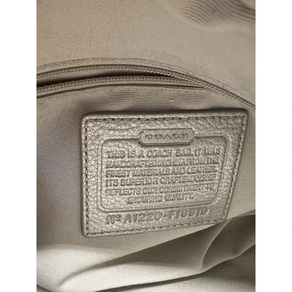 COACH F18919 Signature Satchel Handbag Metallic Silver Grey Canvas Shoulder Bag